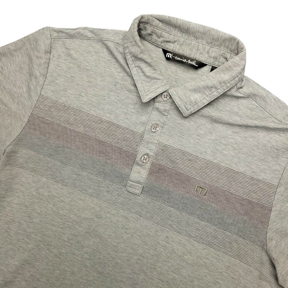 Travis Mathew Polo Shirt Mens‎ M Gray Striped Pima Cotton Golf Short Sleeve Knit